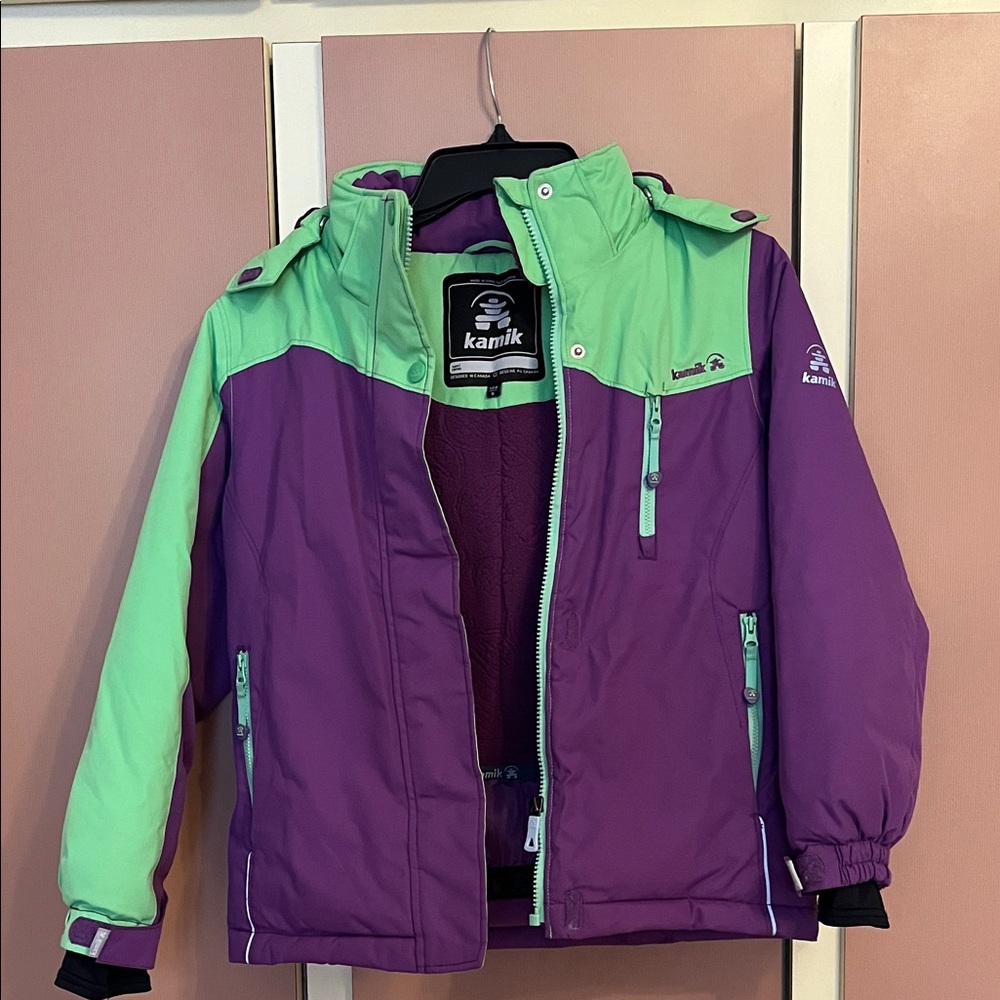 Kamik Kids Insulated Ski Vibrant Purple and Mint Jacket